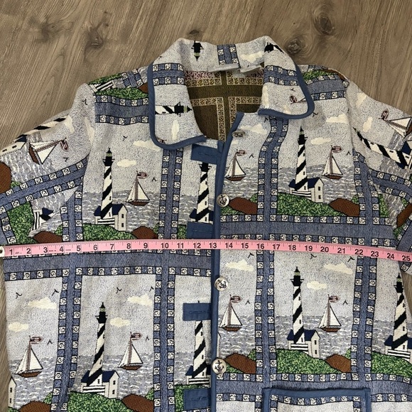 Vtg 90s Blair Nautical Sailboat Lighthouse Tapestry Jacket Lined Sz 2XL Coastal - Picture 10 of 14